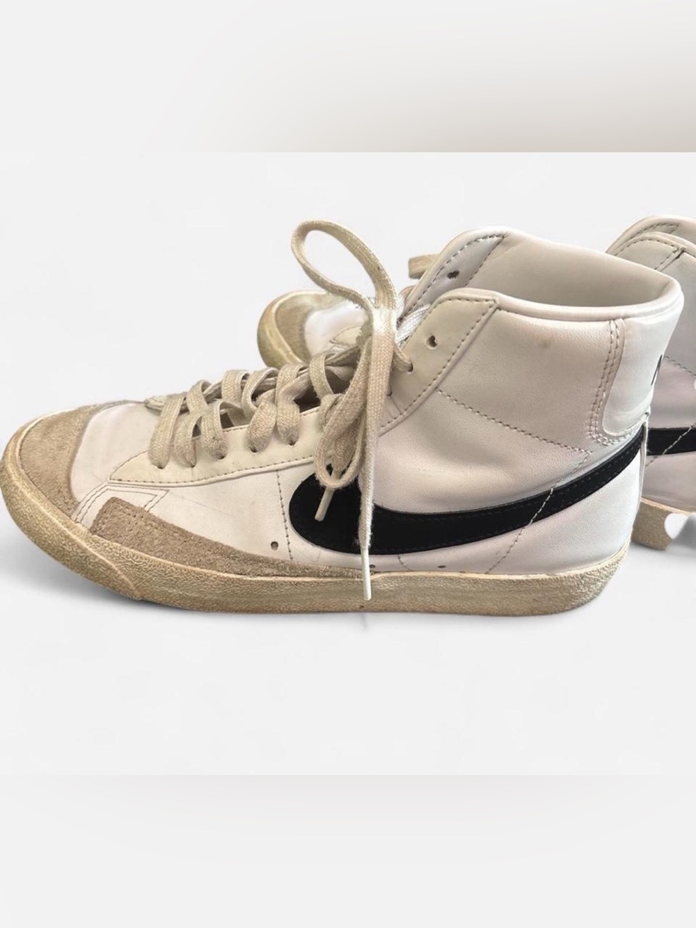 Nike White High-Top Sneakers with Black Swoosh - Picture 2 of 4